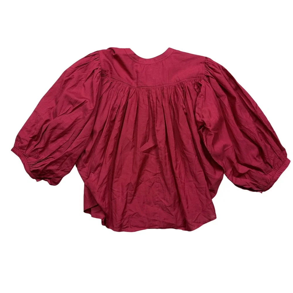 NWT Madewell Women's Cherry Red Balloon-Sleeve Top Blouse XS Boho‎